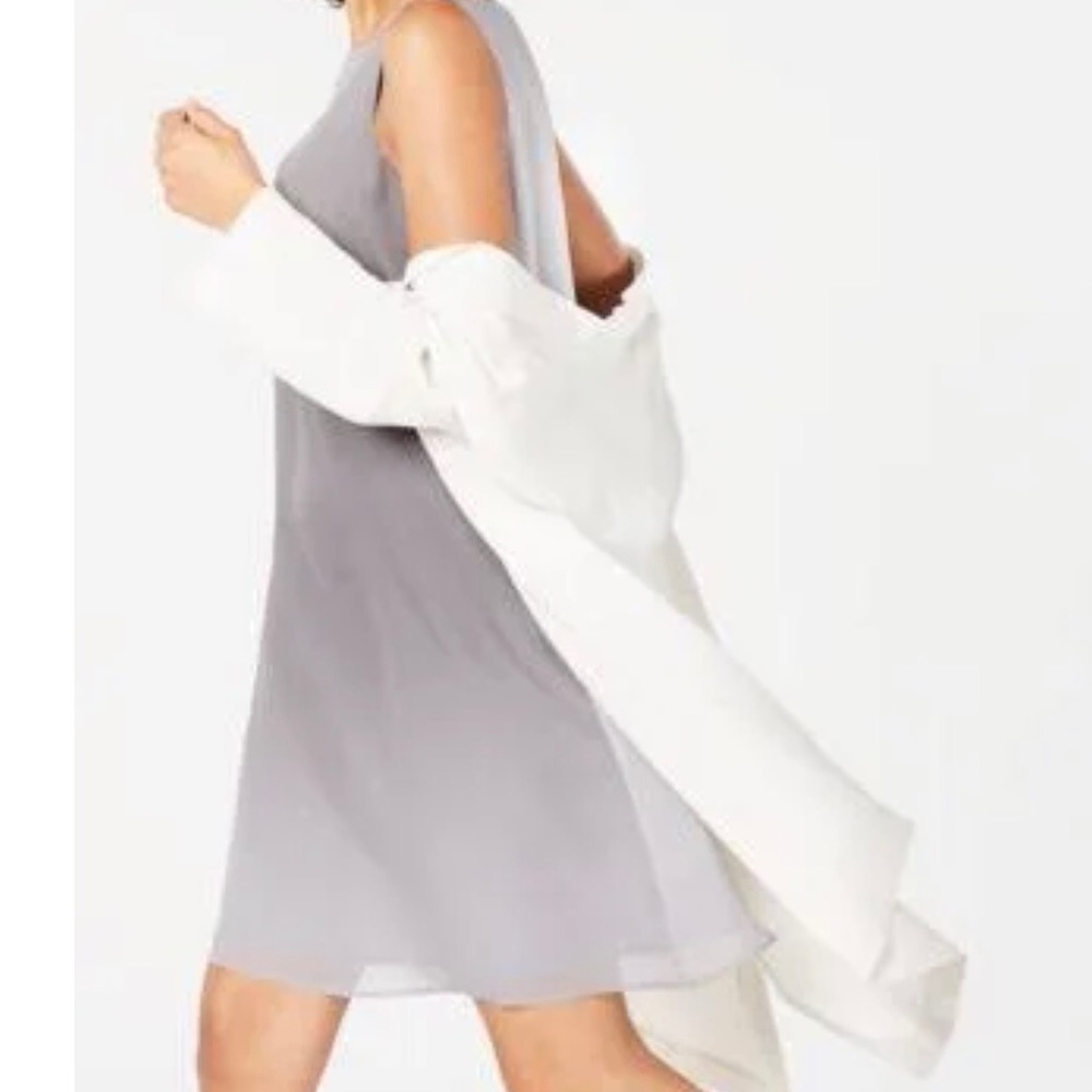 Eileen Fisher Silk Watercolor Dress with Sheer Layer.